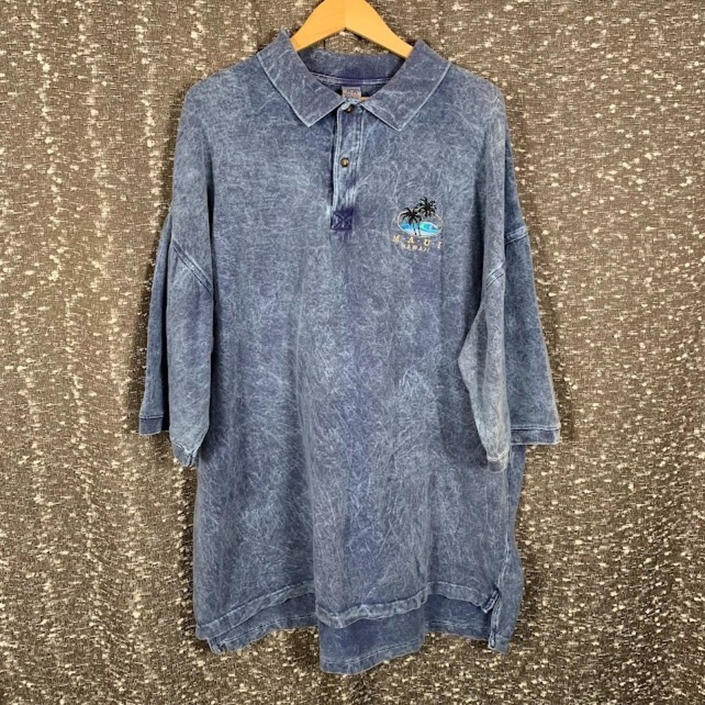 Vintage Upper Class Maui Hawaii Blue Polo Shirt Acid Travel Wash Men's 2XL